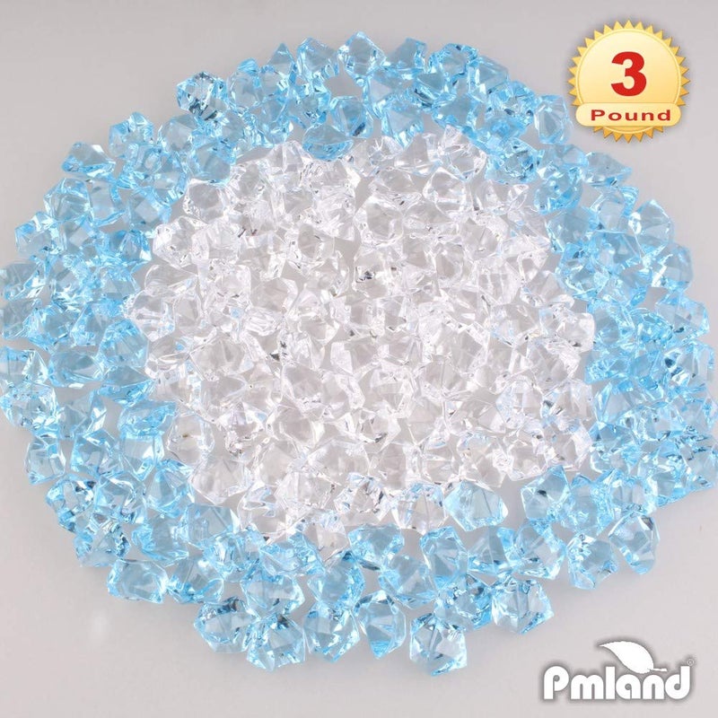 PMLAND Clear Fake Ice Rocks â€“ 550 Pcs Large Mixed Light Blue Acrylic Gems Crushed Plastic Diamonds, 3 Lbs / 2.25 Quarts Bulk Vase Filler for Centerpieces Wedding Theme DÃ©cor Aquarium Table Scatter - Image 5
